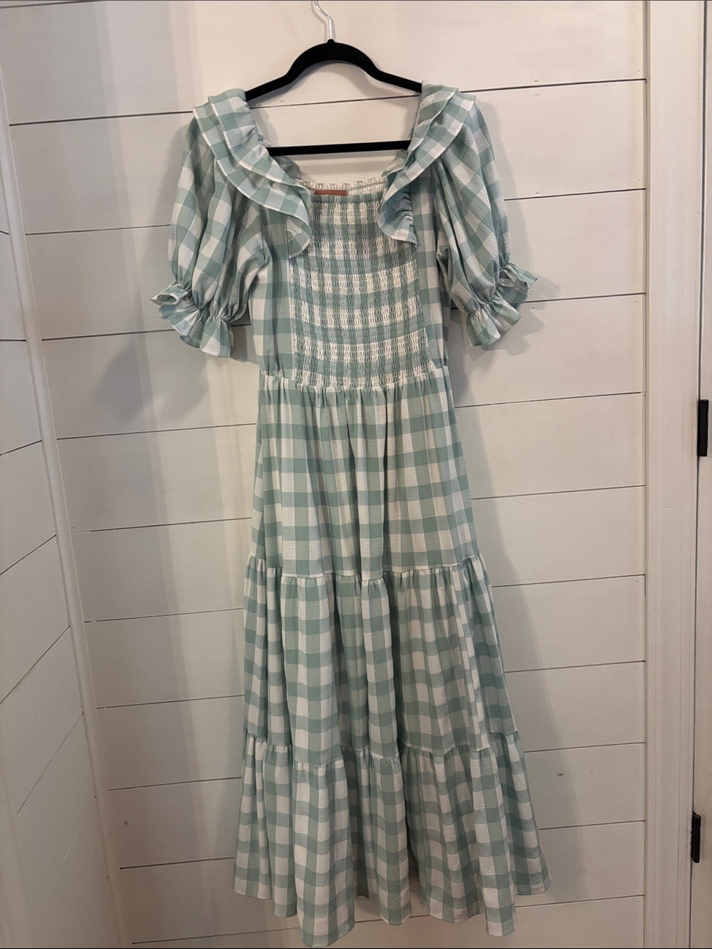 JessaKae Mint and White Gingham Smocked Maxi Dress